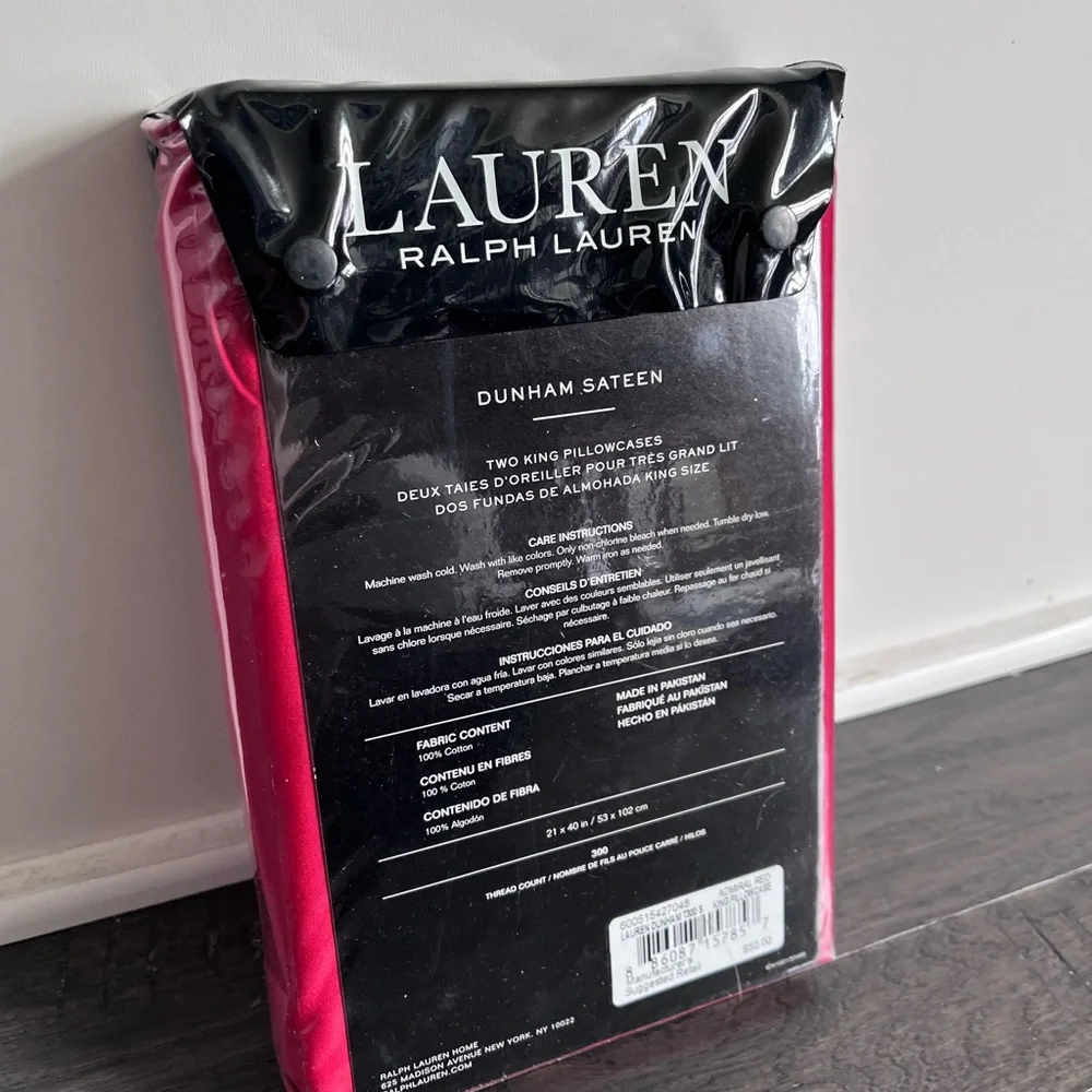 Ralph Lauren Dunham King Pillowcase x 2 Admiral Res Pillow Case new 300ct 21x40